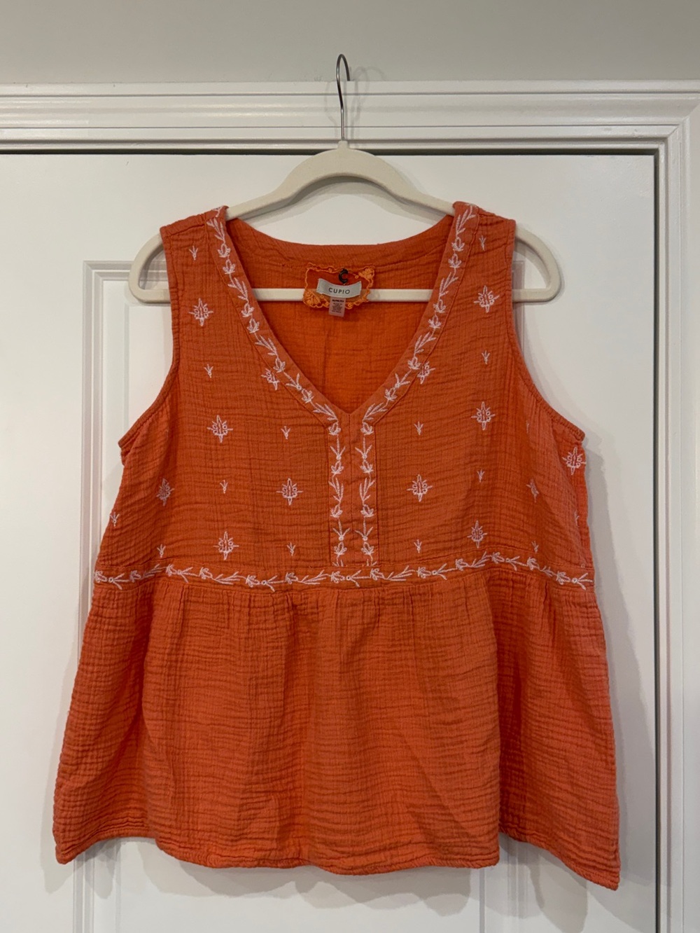 Cupio Orange Embroidered V-Neck Tank